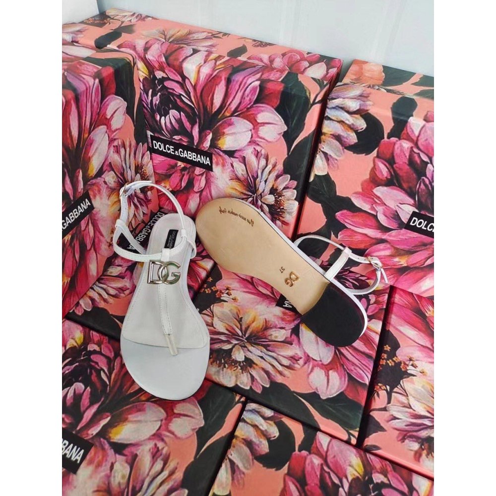 Cheap Reps Dolce Gabbana DG Thong Sandals In White Patent Leather