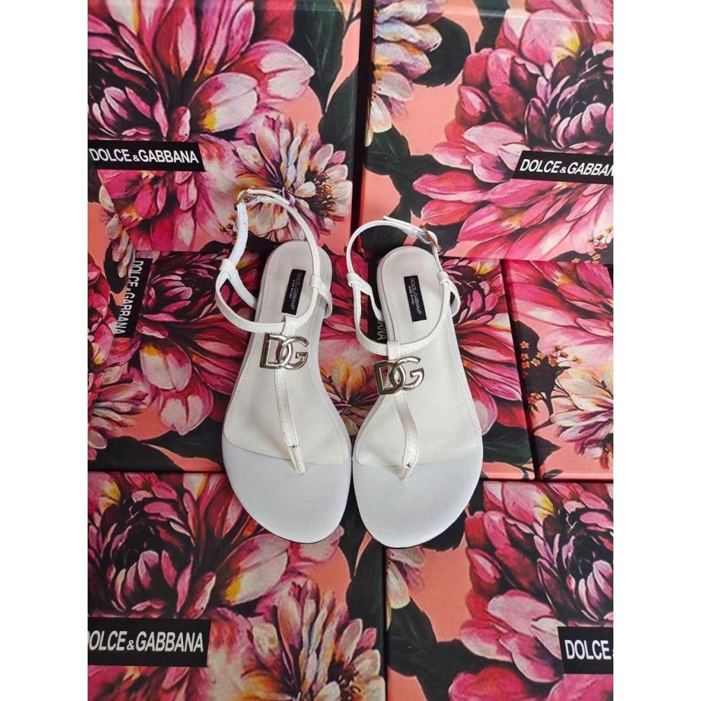 Cheap Reps Dolce Gabbana DG Thong Sandals In White Patent Leather