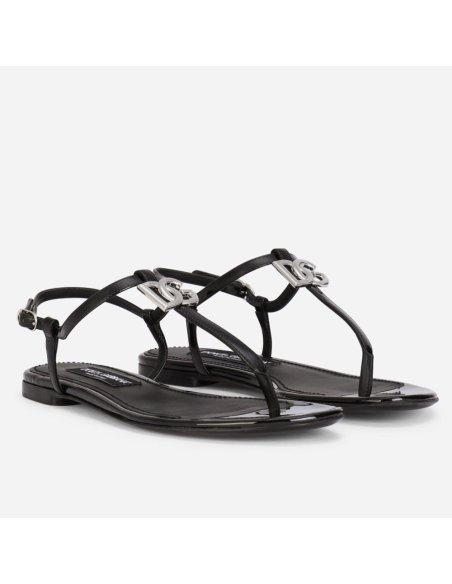 Cheap Reps Dolce Gabbana DG Thong Sandals In Black Patent Leather
