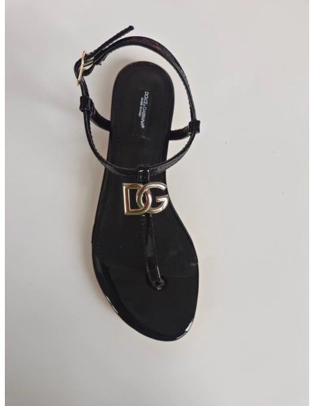 Cheap Reps Dolce Gabbana DG Thong Sandals In Black Patent Leather