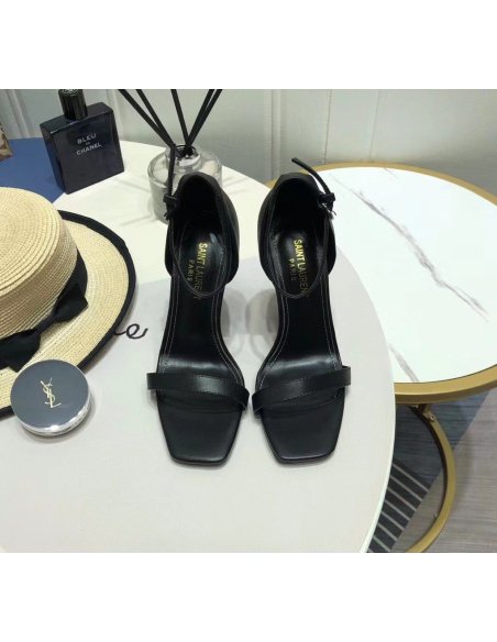 Cheap Reps Saint Laurent Opyum 110 Black Sandals with Black YSL Heel