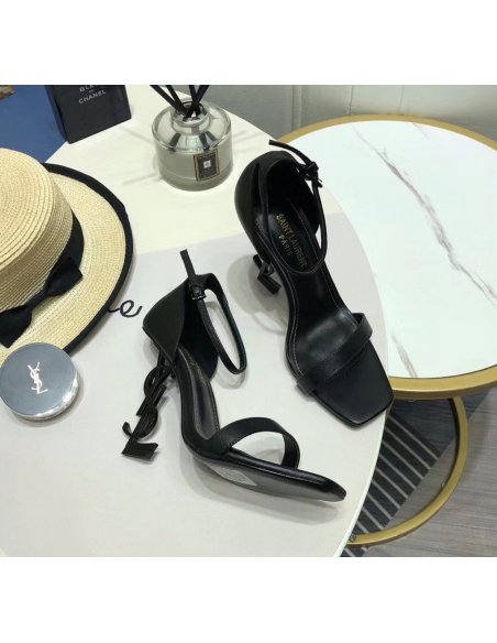 Cheap Reps Saint Laurent Opyum 110 Black Sandals with Black YSL Heel