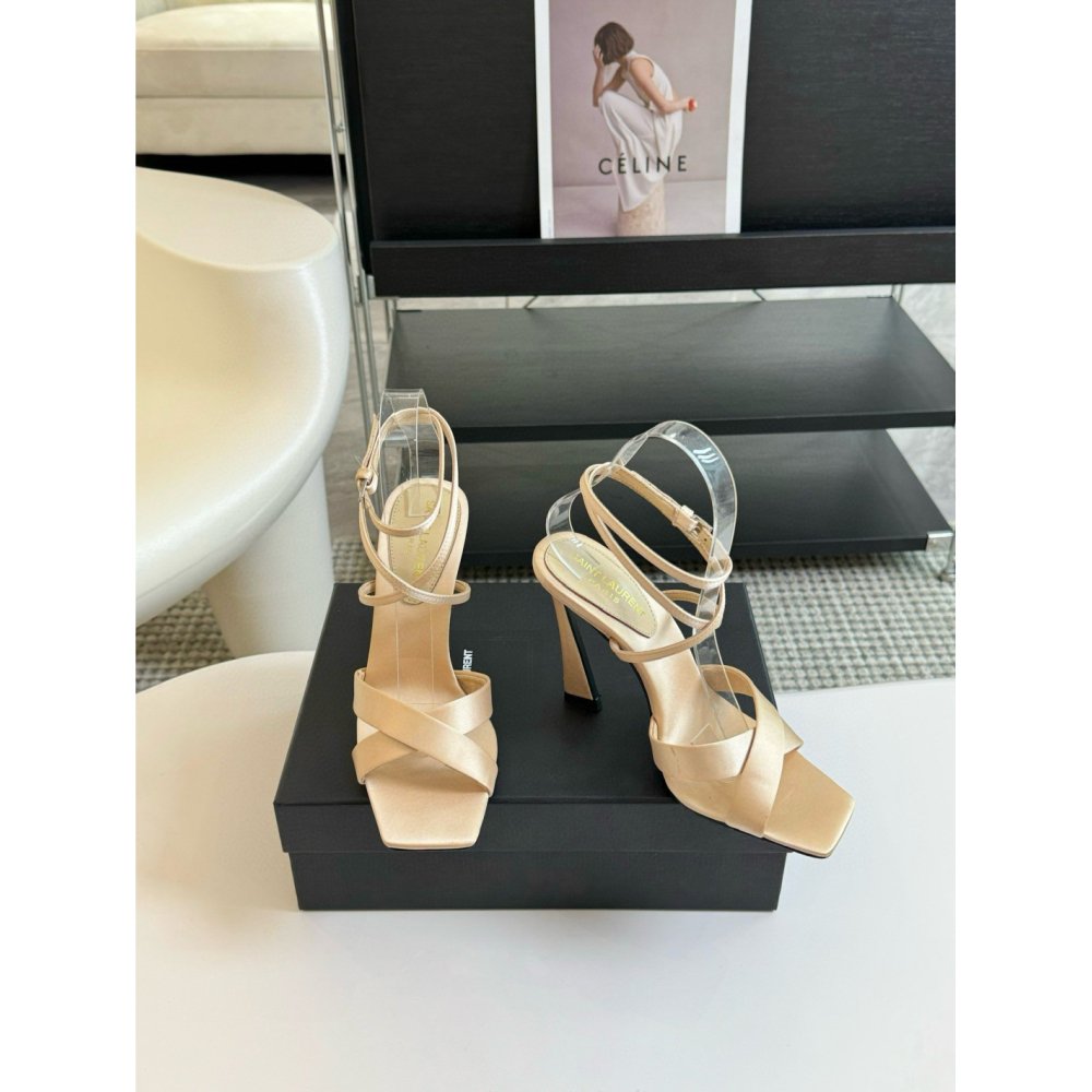 Cheap Reps Saint Laurent Corinne Sandals 110mm in Beige Satin