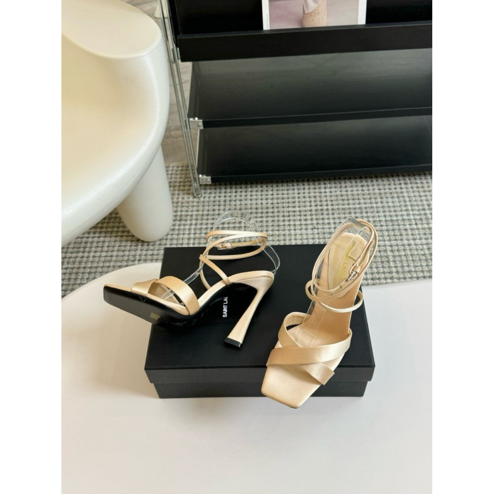Cheap Reps Saint Laurent Corinne Sandals 110mm in Beige Satin