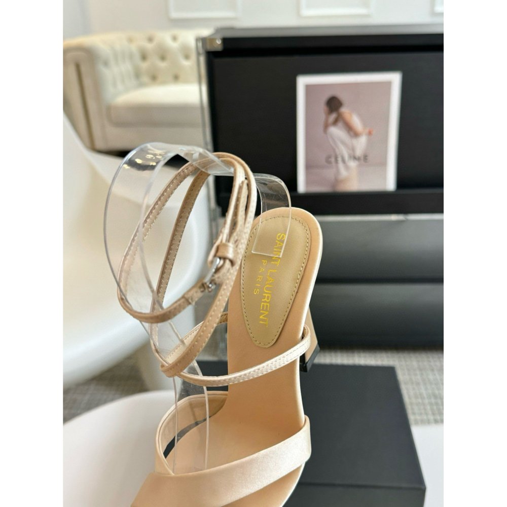 Cheap Reps Saint Laurent Corinne Sandals 110mm in Beige Satin