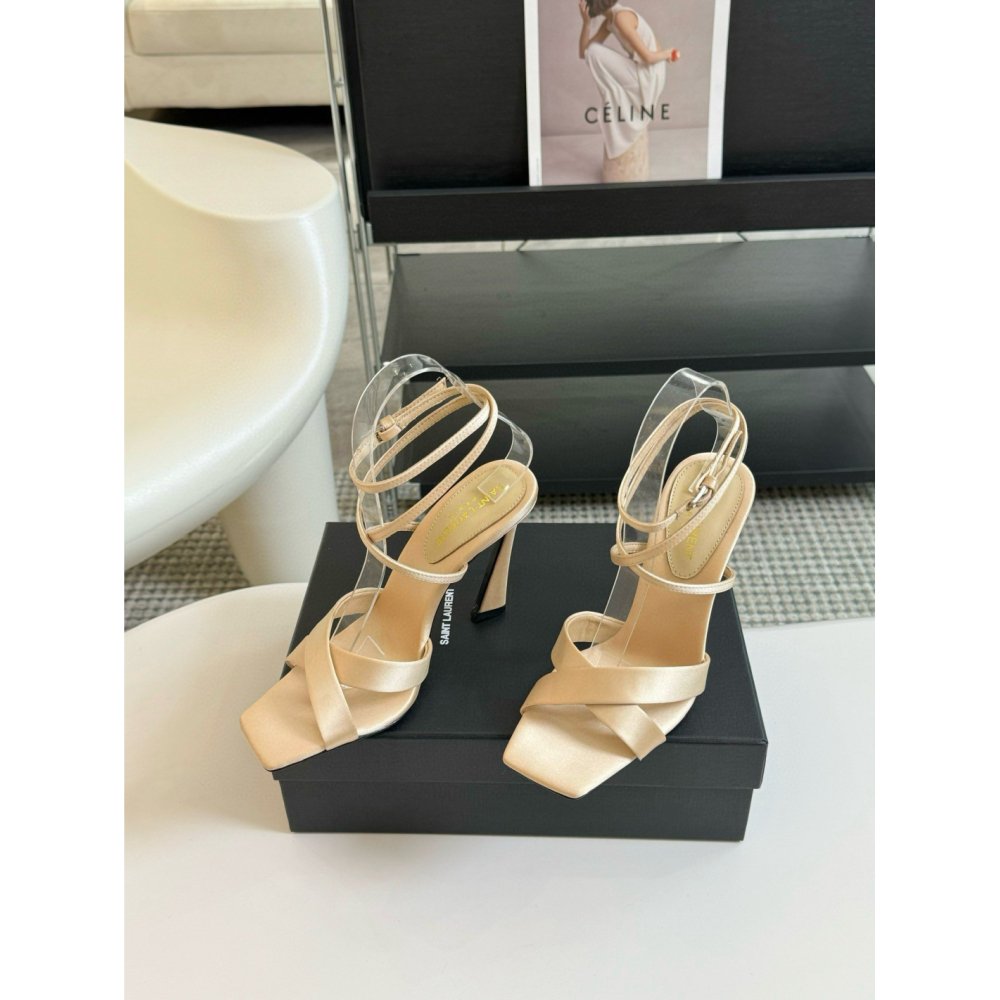 Cheap Reps Saint Laurent Corinne Sandals 110mm in Beige Satin