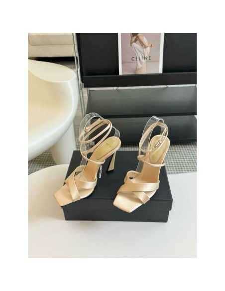 Cheap Reps Saint Laurent Corinne Sandals 110mm in Beige Satin