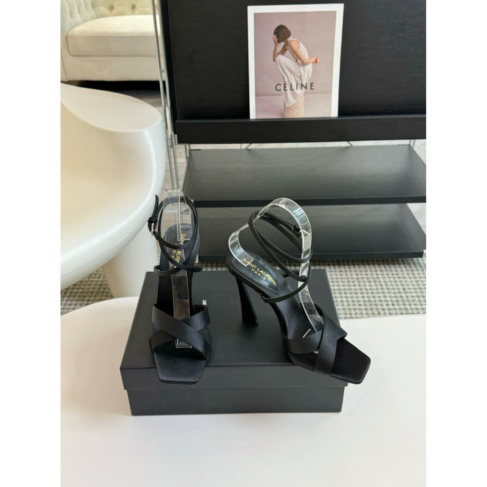 Cheap Reps Saint Laurent Corinne Sandals 110mm in Black Satin