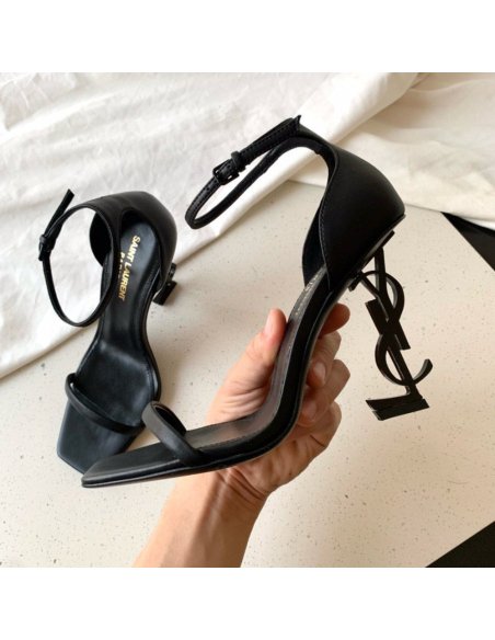 Cheap Reps Saint Laurent Opyum 85mm Sandals in Black Leather with Black YSL Heel