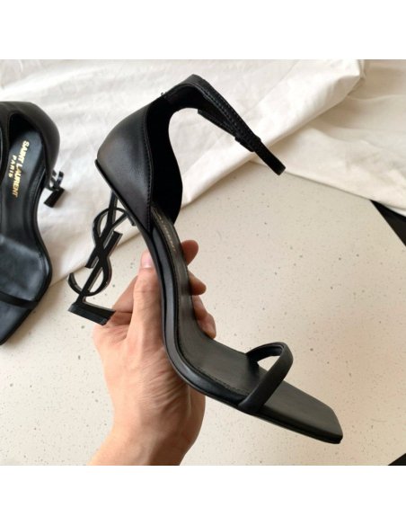 Cheap Reps Saint Laurent Opyum 85mm Sandals in Black Leather with Black YSL Heel