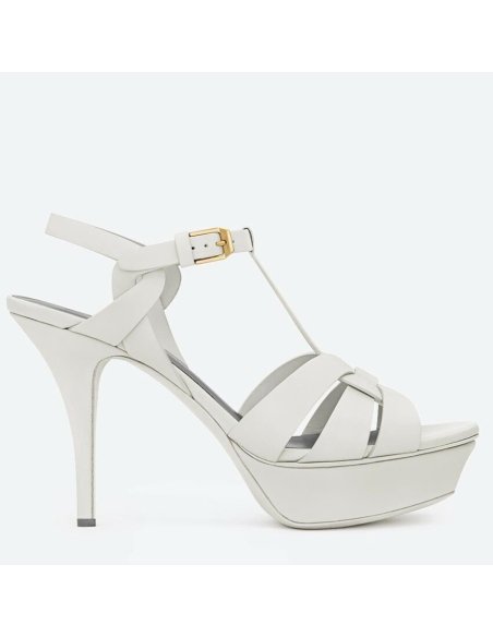 Cheap Reps Saint Laurent Tribute Platform Sandals 105mm In White Calfskin