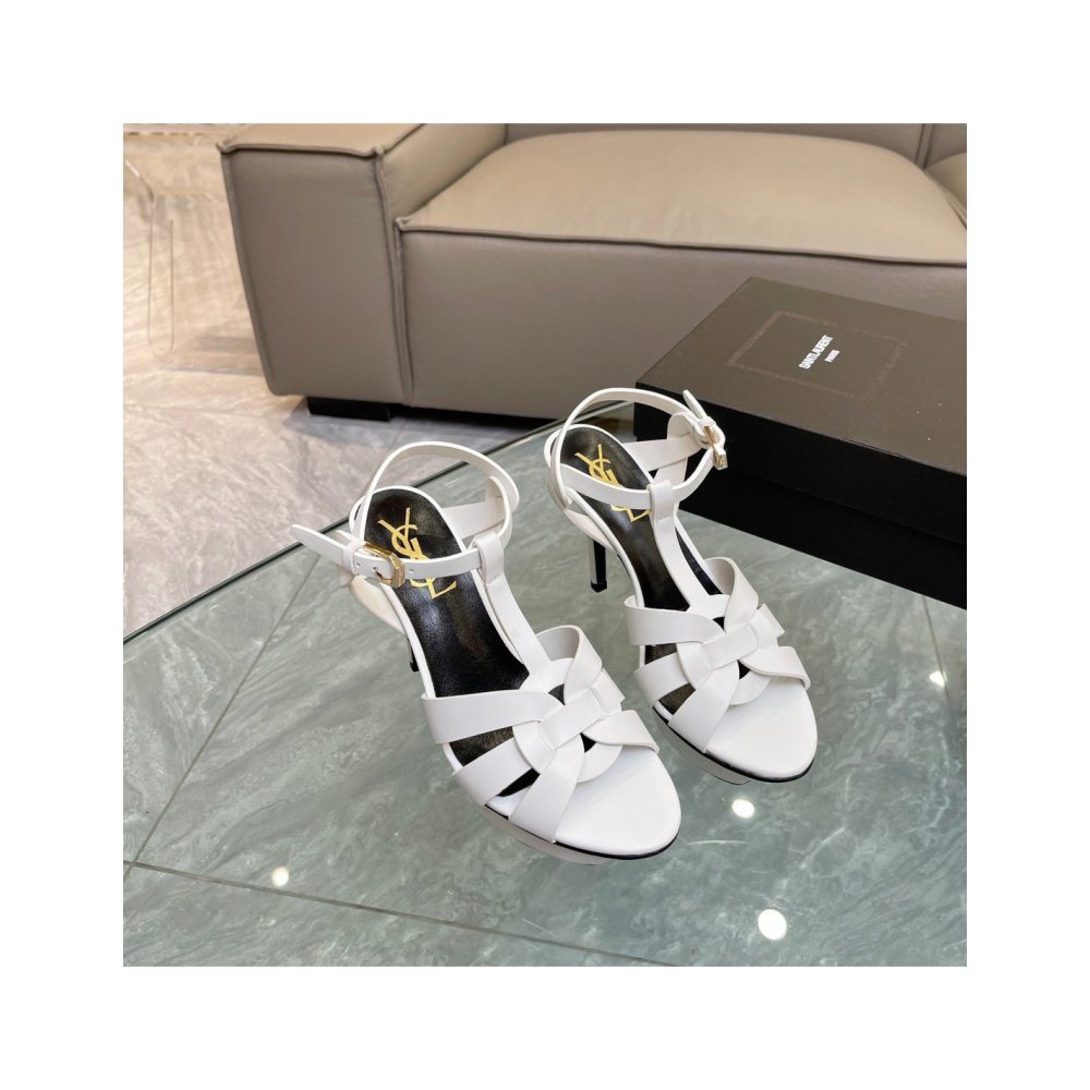 Cheap Reps Saint Laurent Tribute Platform Sandals 105mm In White Calfskin