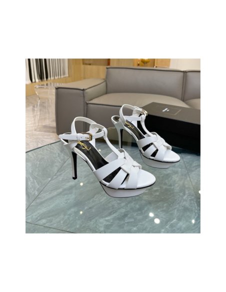 Cheap Reps Saint Laurent Tribute Platform Sandals 105mm In White Calfskin