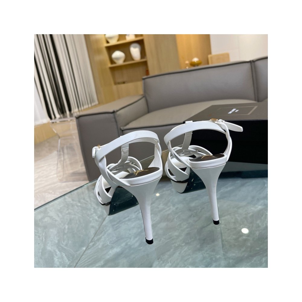 Cheap Reps Saint Laurent Tribute Platform Sandals 105mm In White Calfskin