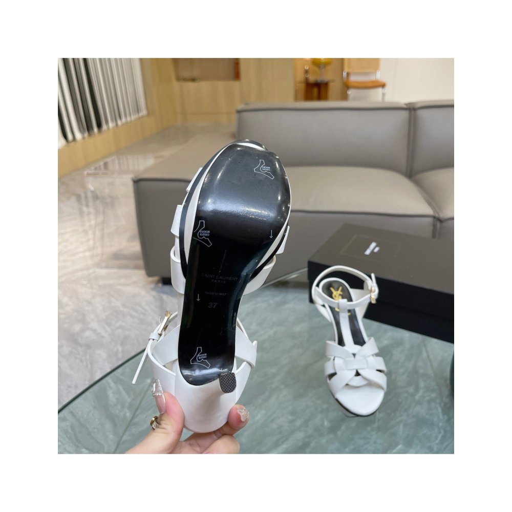 Cheap Reps Saint Laurent Tribute Platform Sandals 105mm In White Calfskin