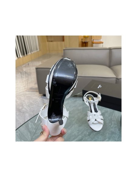 Cheap Reps Saint Laurent Tribute Platform Sandals 105mm In White Calfskin