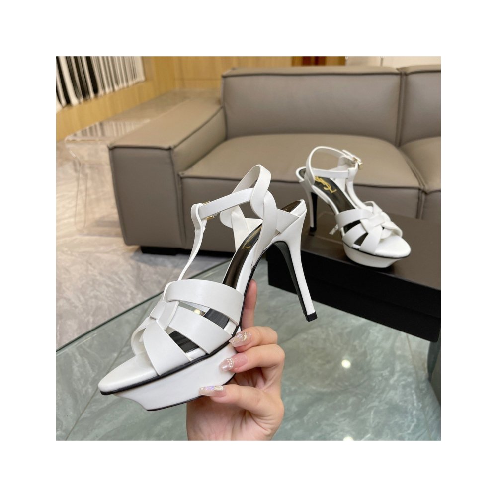 Cheap Reps Saint Laurent Tribute Platform Sandals 105mm In White Calfskin