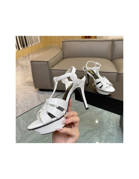 Cheap Reps Saint Laurent Tribute Platform Sandals 105mm In White Calfskin