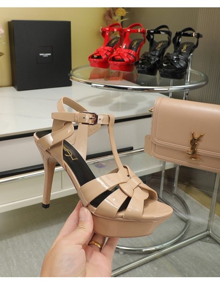 Cheap Reps Saint Laurent Tribute Platform Sandals 105mm In Poudre Patent Leather