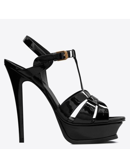 Cheap Reps Saint Laurent Tribute Platform Sandals 135mm In Black Patent Leather