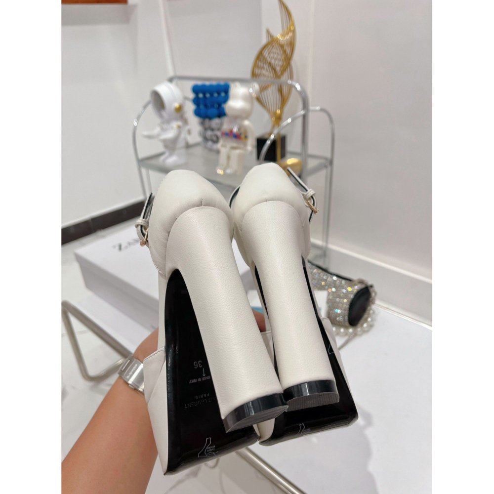 Cheap Reps Saint Laurent Jodie Platform Sandals In White Lambskin