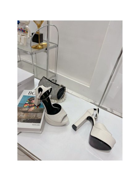 Cheap Reps Saint Laurent Jodie Platform Sandals In White Lambskin