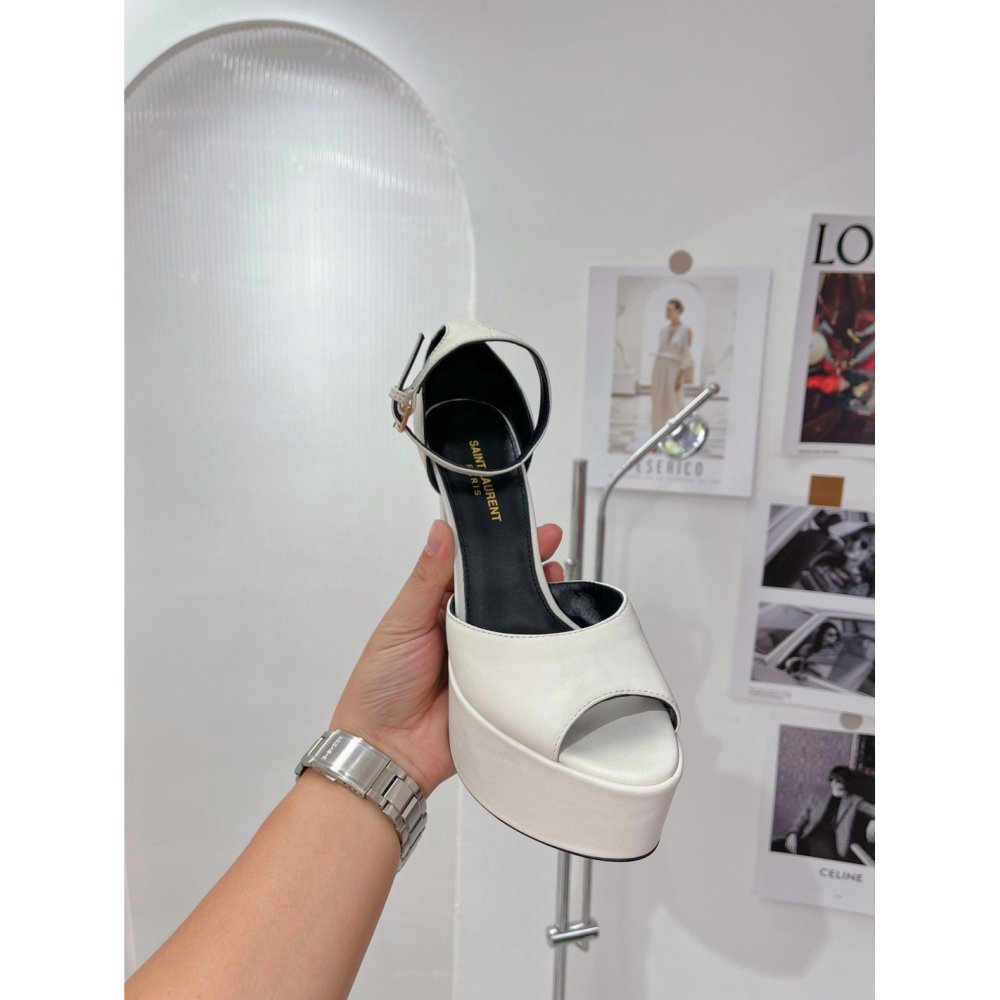 Cheap Reps Saint Laurent Jodie Platform Sandals In White Lambskin