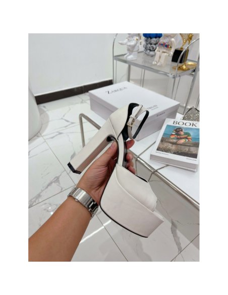 Cheap Reps Saint Laurent Jodie Platform Sandals In White Lambskin