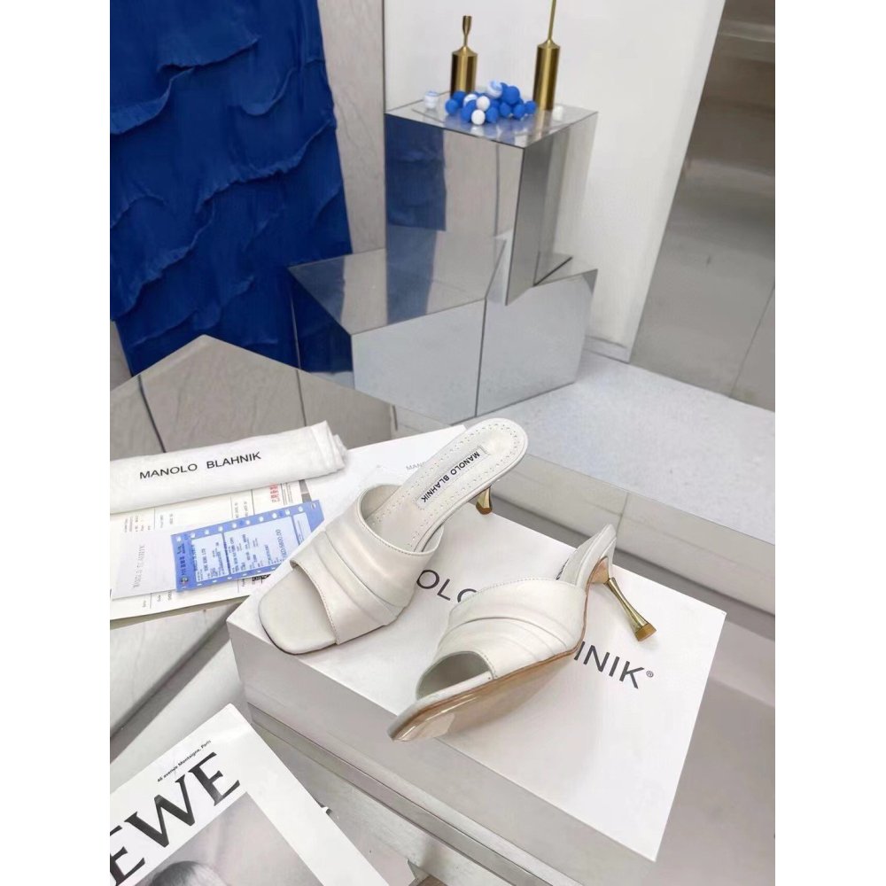 Cheap Reps Manolo Blahnik Picoux 70mm Sandals In White Lambskin