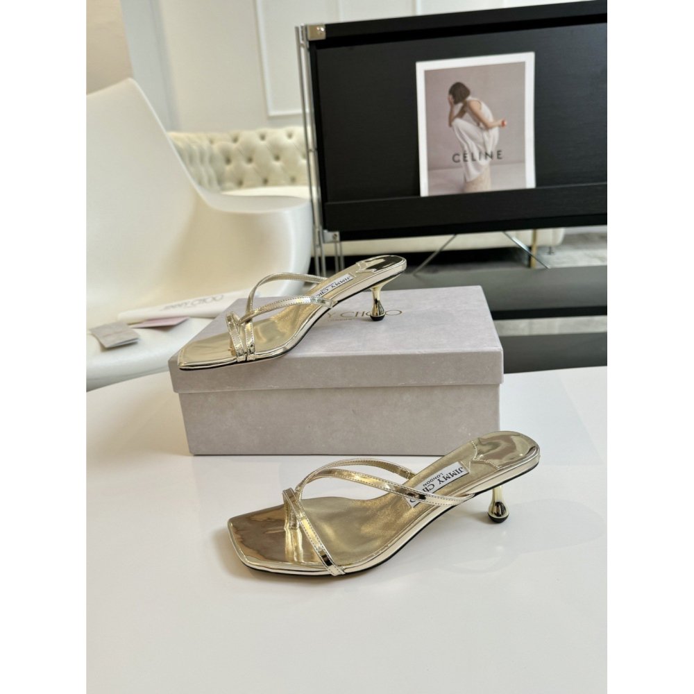 Cheap Reps Jimmy Choo Etana 50 Mule Sandals in Gold Metallic Leather