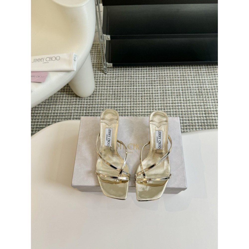 Cheap Reps Jimmy Choo Etana 50 Mule Sandals in Gold Metallic Leather