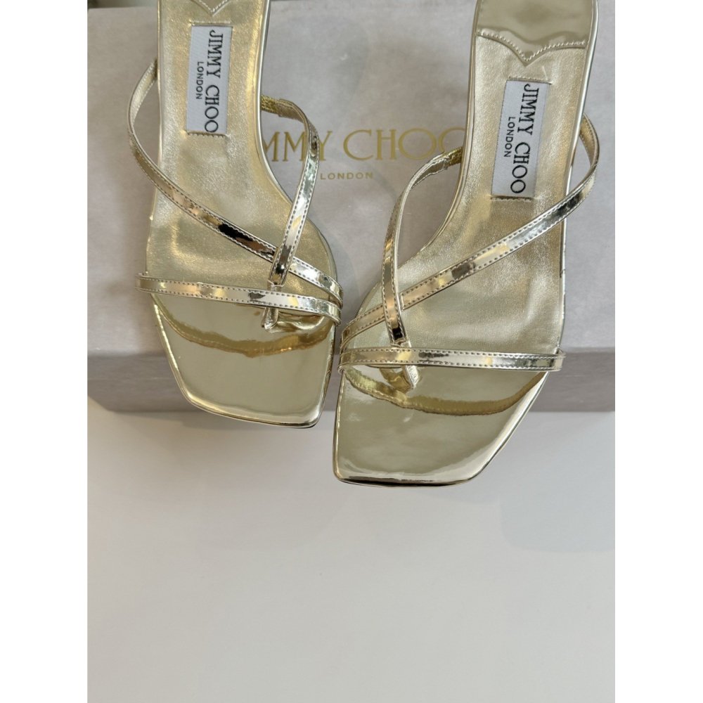 Cheap Reps Jimmy Choo Etana 50 Mule Sandals in Gold Metallic Leather