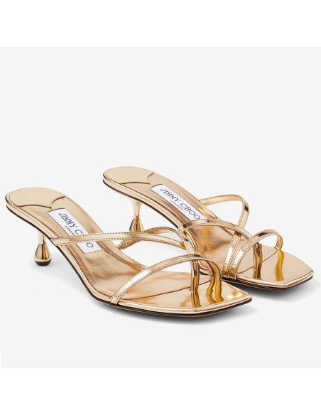 Cheap Reps Jimmy Choo Etana 50 Mule Sandals in Gold Metallic Leather