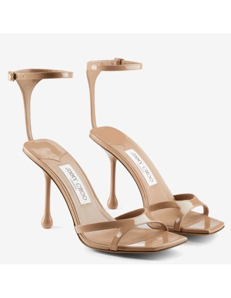 Cheap Reps Jimmy Choo Ixia Sandals 95mm in Beige Patent Calfskin