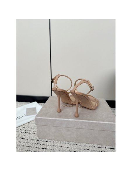 Cheap Reps Jimmy Choo Ixia Sandals 95mm in Beige Patent Calfskin