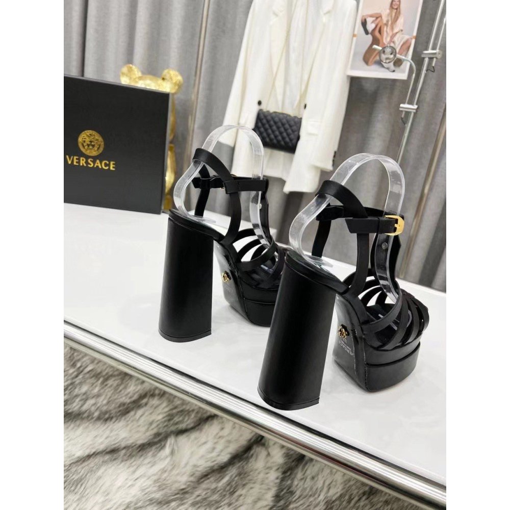 Cheap Reps Versace La Medusa Platform Sandals In Black Calfskin