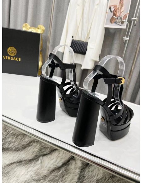 Cheap Reps Versace La Medusa Platform Sandals In Black Calfskin