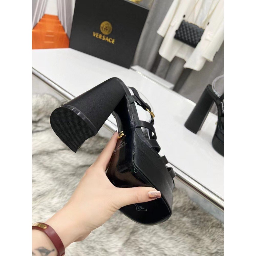 Cheap Reps Versace La Medusa Platform Sandals In Black Calfskin