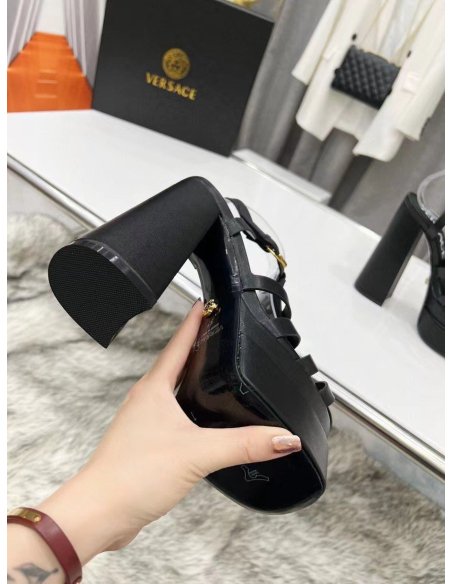 Cheap Reps Versace La Medusa Platform Sandals In Black Calfskin