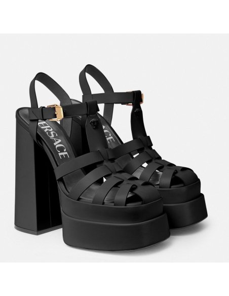 Cheap Reps Versace La Medusa Platform Sandals In Black Calfskin