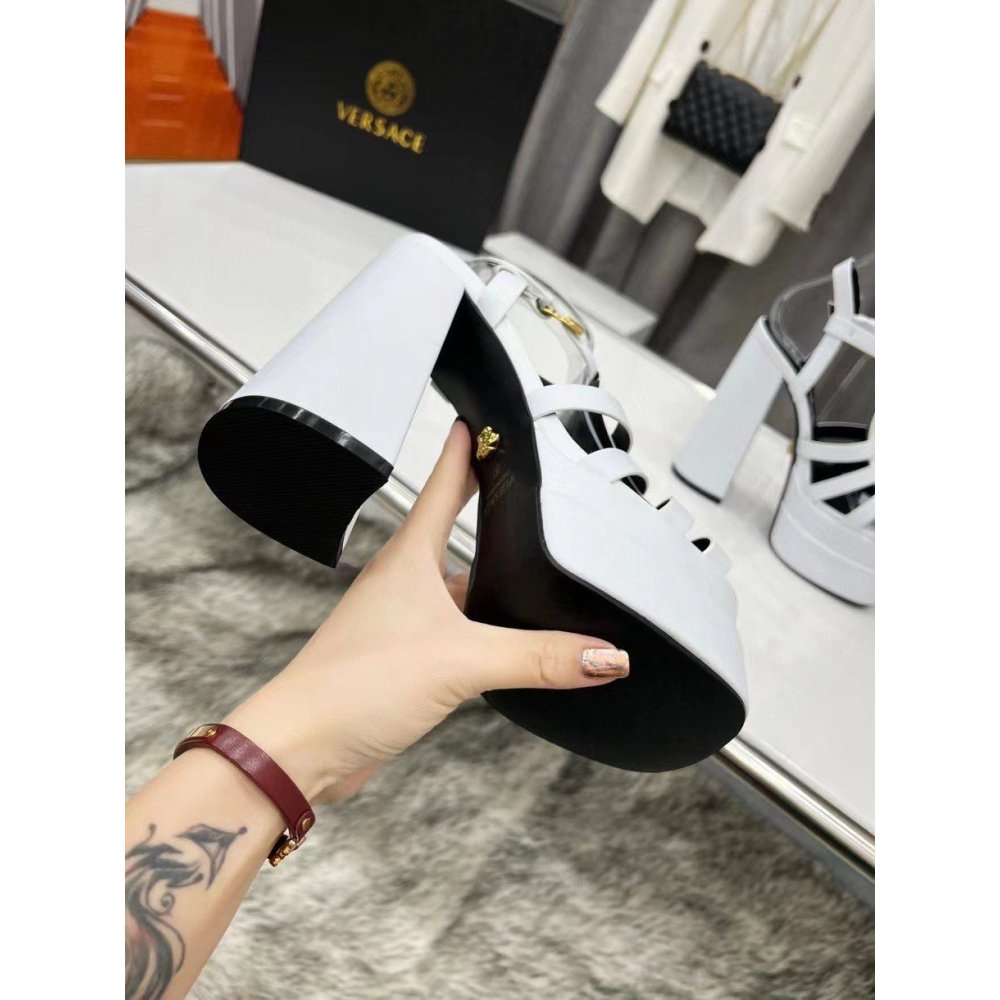 Cheap Reps Versace La Medusa Platform Sandals In White Calfskin