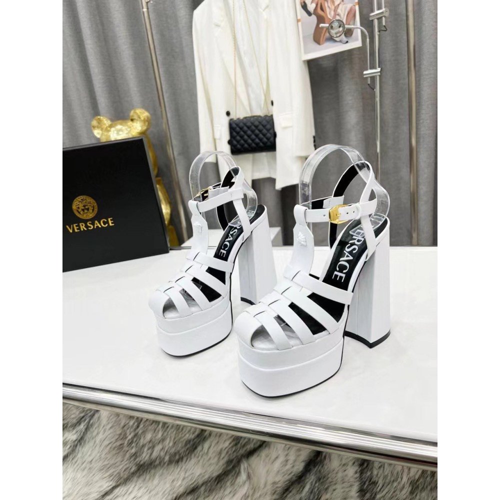 Cheap Reps Versace La Medusa Platform Sandals In White Calfskin