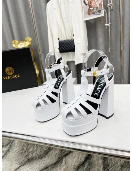 Cheap Reps Versace La Medusa Platform Sandals In White Calfskin