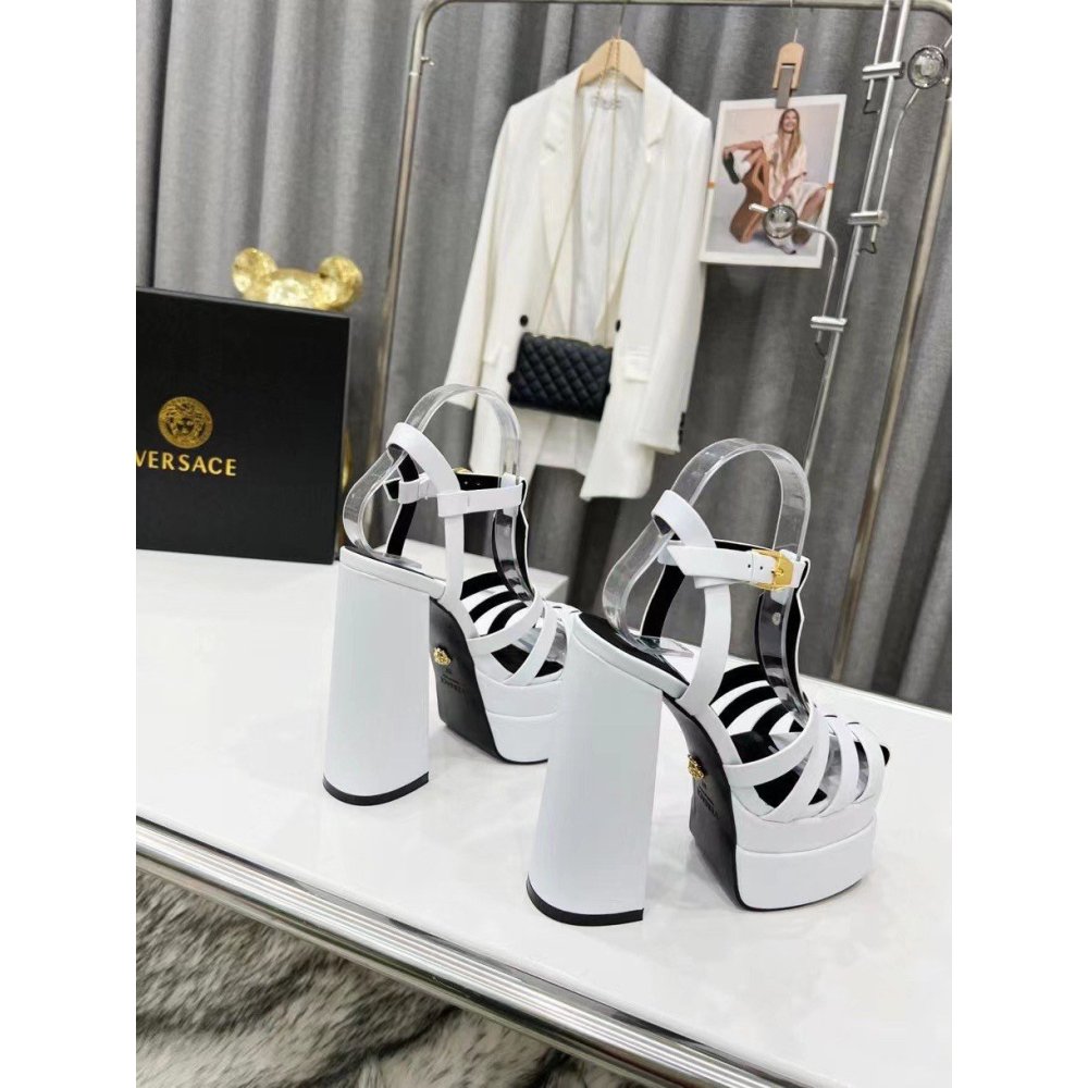 Cheap Reps Versace La Medusa Platform Sandals In White Calfskin