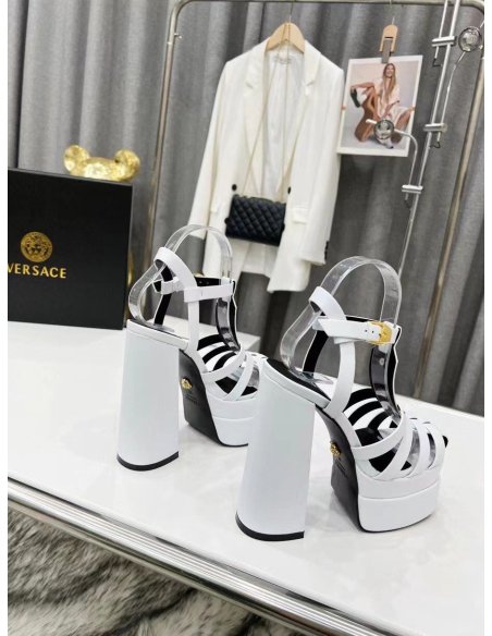 Cheap Reps Versace La Medusa Platform Sandals In White Calfskin
