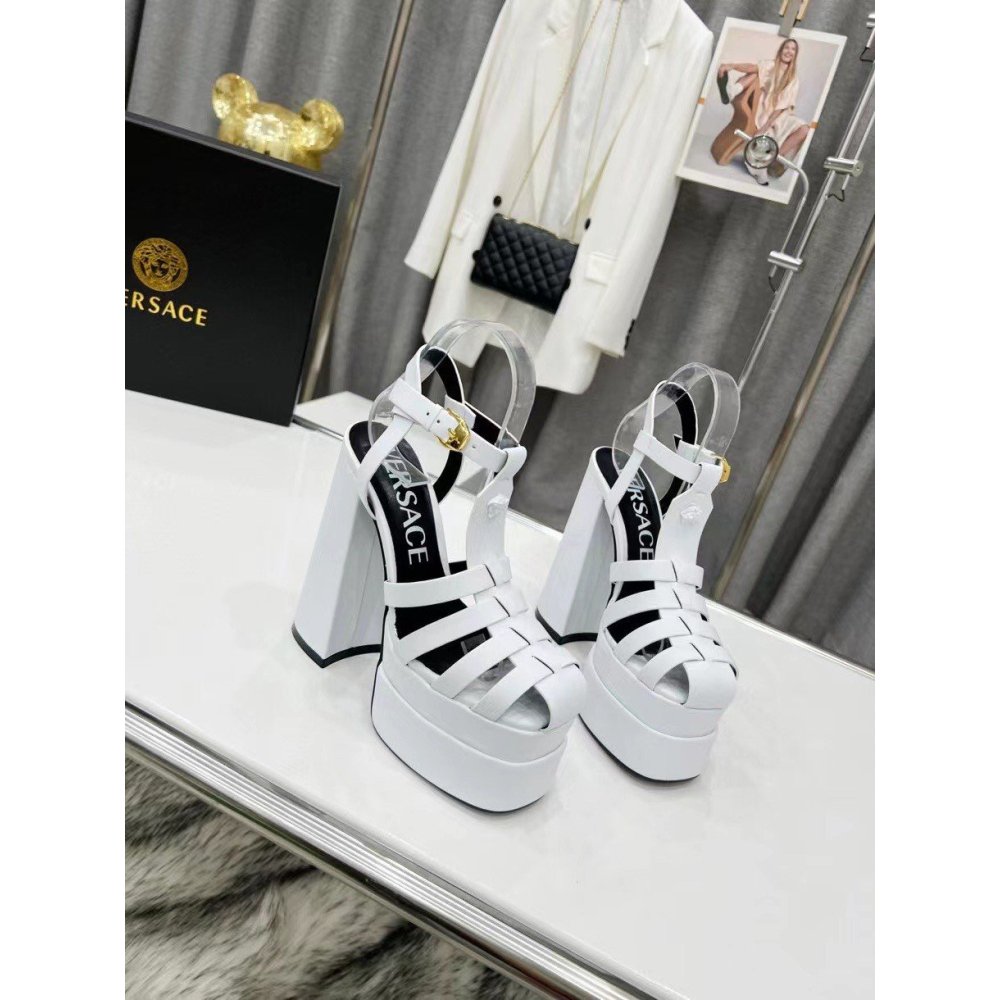 Cheap Reps Versace La Medusa Platform Sandals In White Calfskin