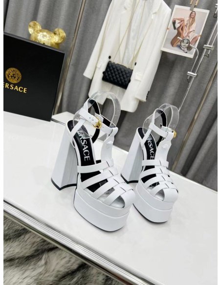 Cheap Reps Versace La Medusa Platform Sandals In White Calfskin