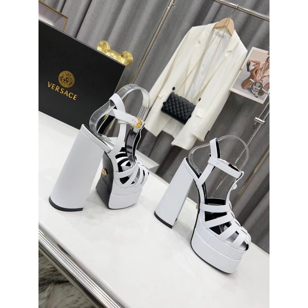 Cheap Reps Versace La Medusa Platform Sandals In White Calfskin