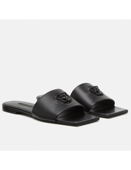 Cheap Reps Versace La Medusa Slides In Black Calfskin