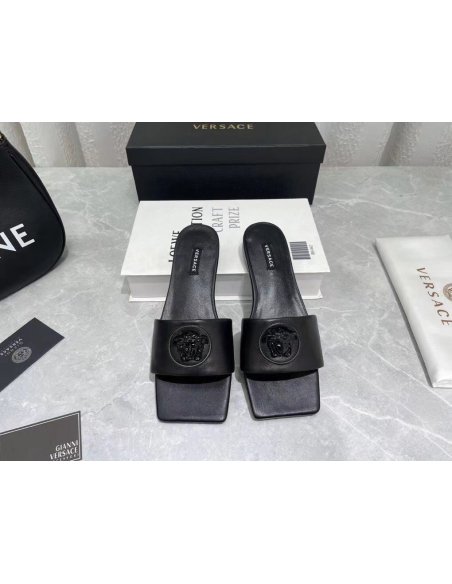 Cheap Reps Versace La Medusa Slides In Black Calfskin